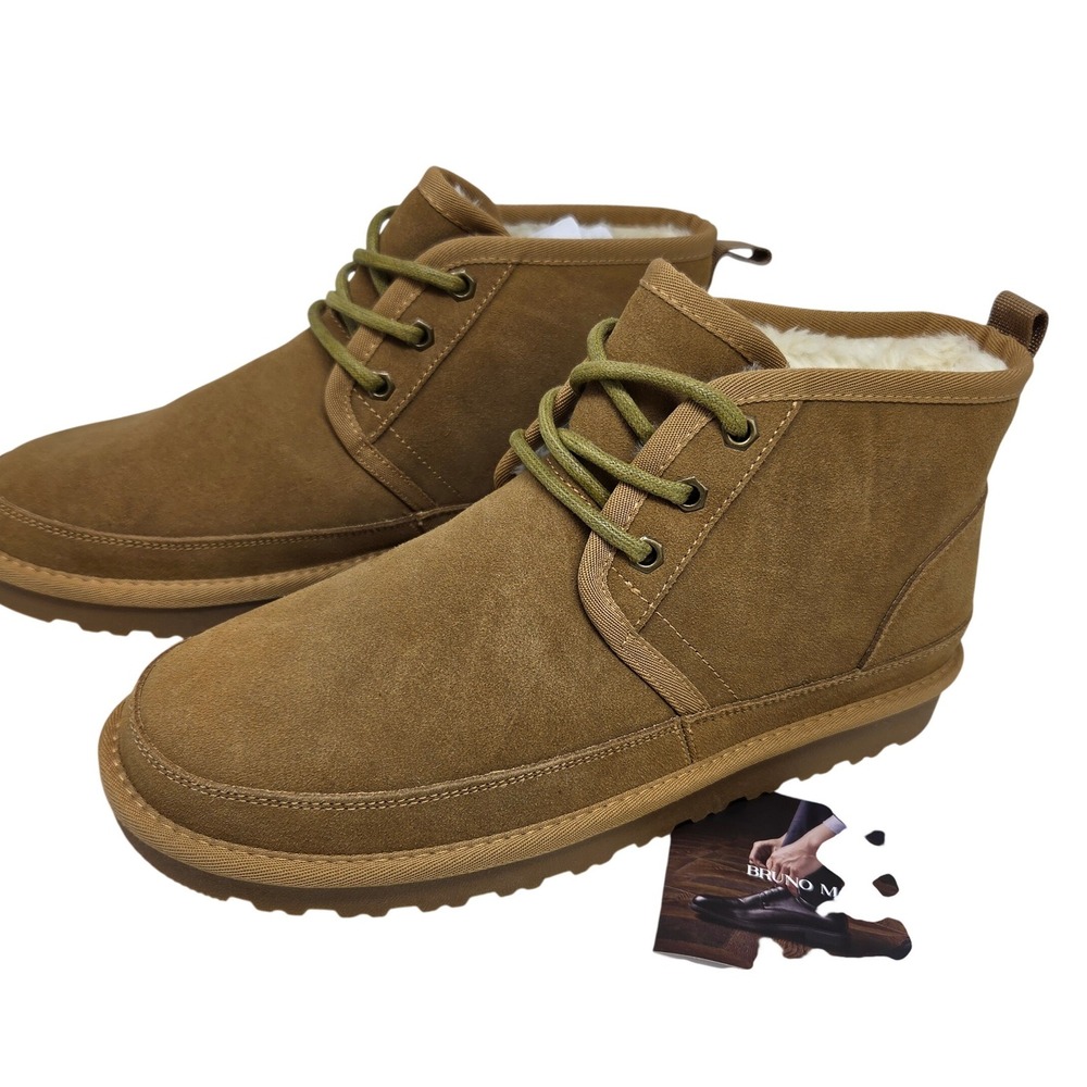 Bruno Marc Chukka Boots 10‎ Mens Tan Faux Fur Lined Suede Lace Up Casual Winter